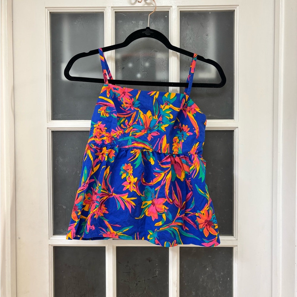 J. Crew Blue and Pink Floral Tank Top